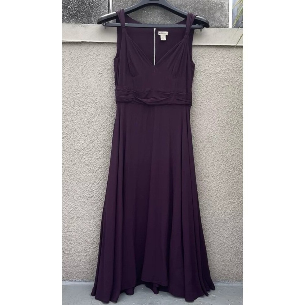 Elevenses Anthropologie Purple‎ V-Neck Pleated Midi Dress Sleeveless Size 6 T1
